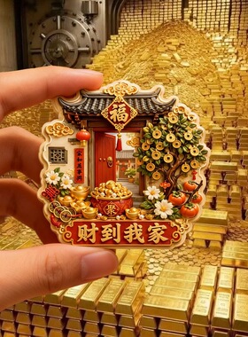 财到我家树脂浮雕磁吸冰箱贴创意祝福家居装饰品小礼品伴手礼批发