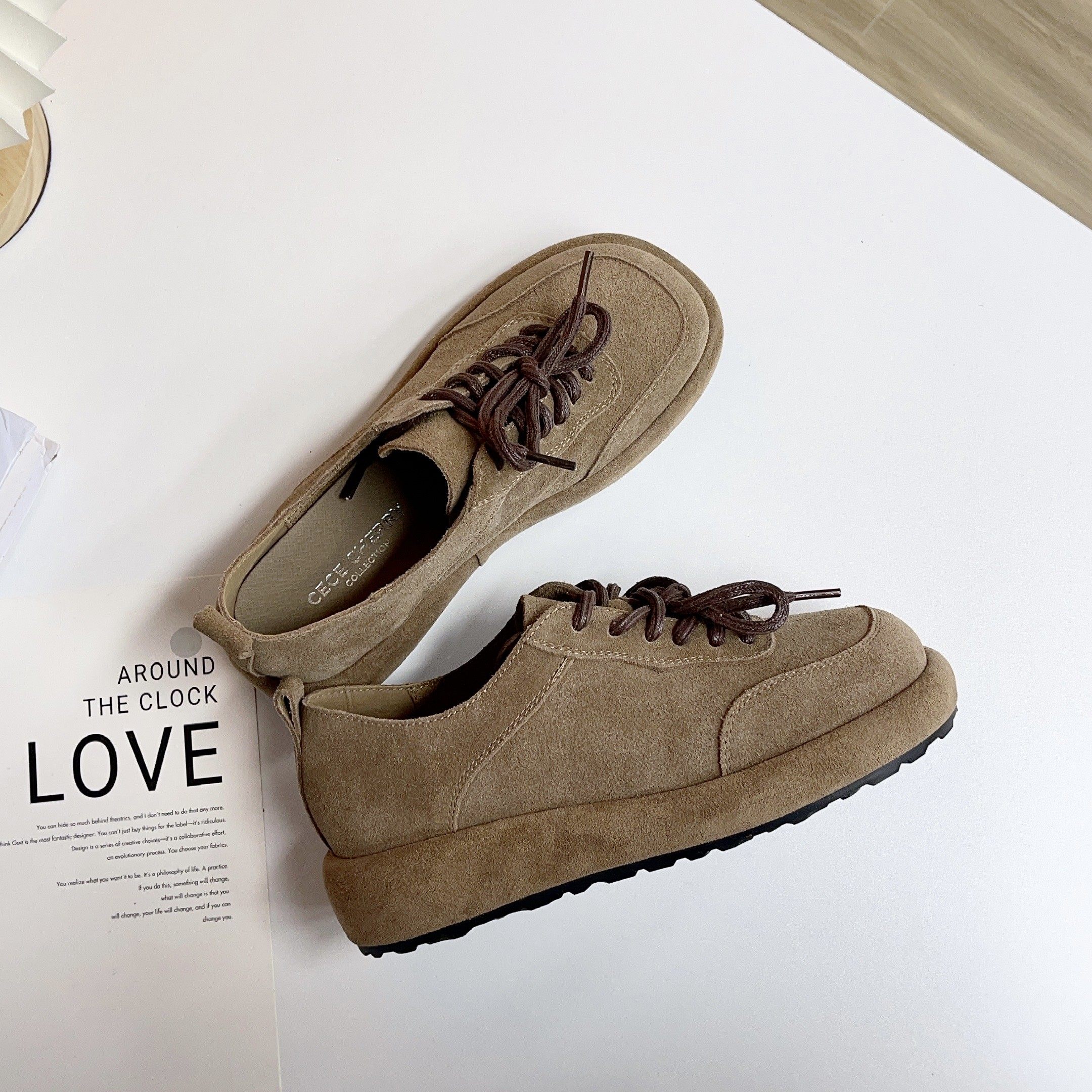 复古风厚底勃肯鞋女2025秋新款真皮透气系带软底豆豆鞋平底单鞋,淘宝优惠券,粉丝福利购,淘宝优惠卷