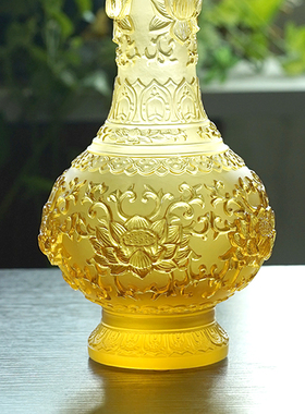琉璃浮雕莲花供花瓶摆件