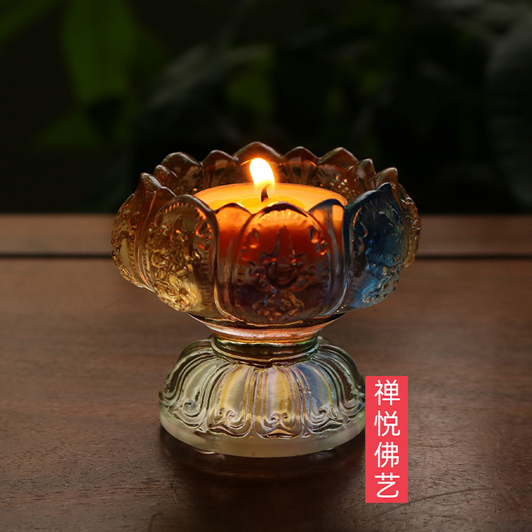 禅悦佛艺古法琉璃富贵莲花八吉祥烛台佛具用品酥油供灯座供碗包邮 - 图0