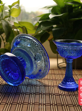 古法琉璃小号蓝色护法杯密宗法器