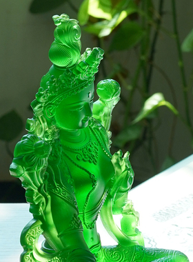 珍悦古法琉璃绿度母摆件