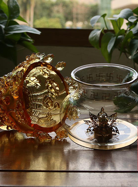 古法琉璃浮雕琥珀防风液体长明灯