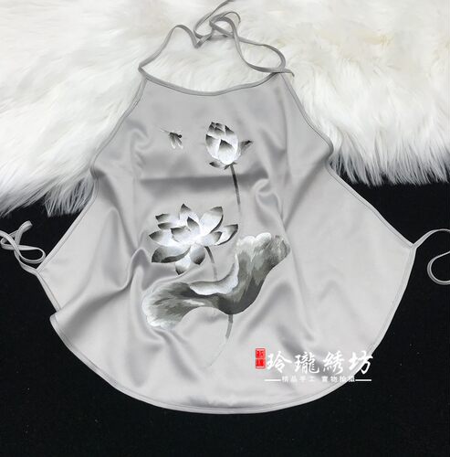 苏州肚兜荷花刺绣真丝桑蚕丝手工绣花肚兜女士贴身内衣特色礼品 - 图1