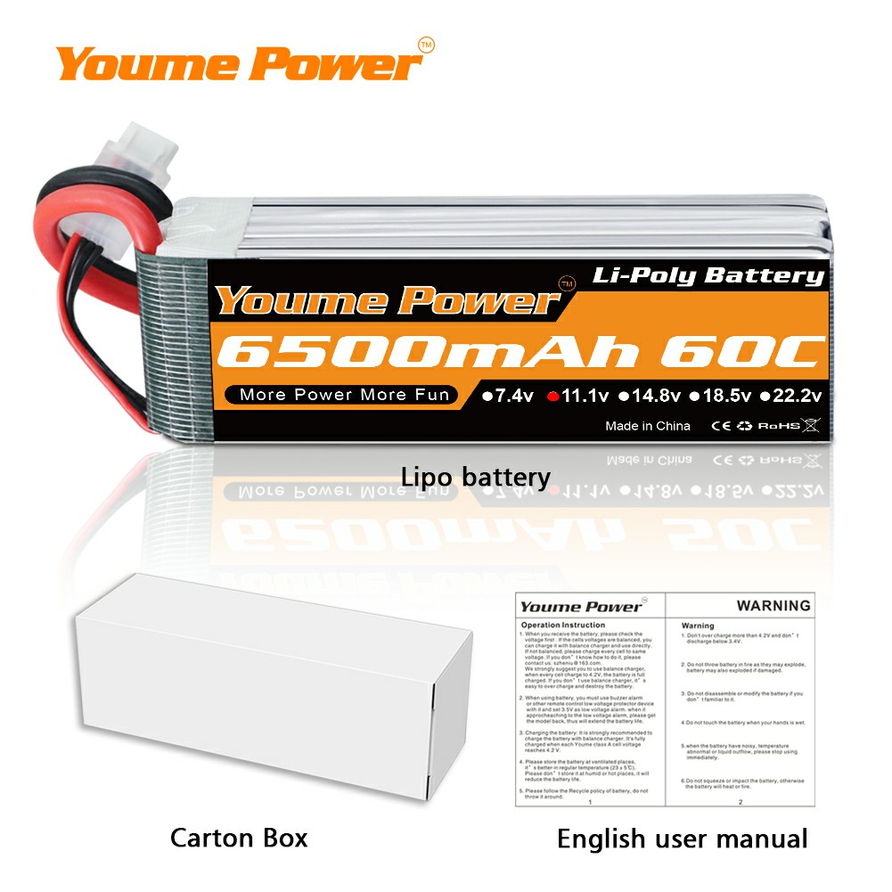 新品Youme航模电池6500mah2s3s4s6s7.4v11.1v14.8v22.2v四轴多轴-图3