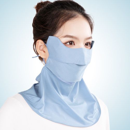 防晒口罩护颈防紫外线薄款女冰丝遮阳脸罩透气夏季男全脸遮脸面罩 - 图2