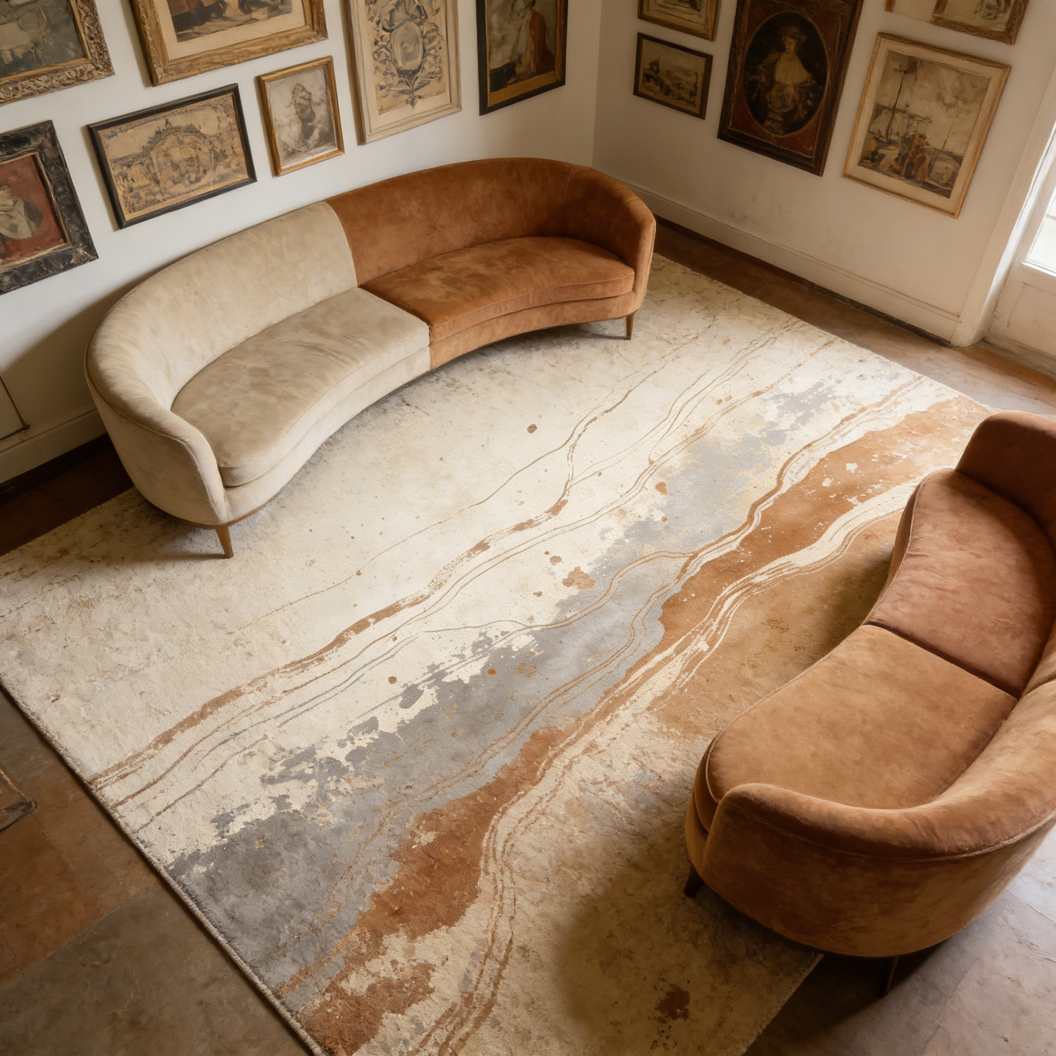 新款中古风客厅地毯仿羊绒侘寂风抽象防滑茶几毯轻奢高级感地垫,淘宝优惠券,粉丝福利购,淘宝优惠卷