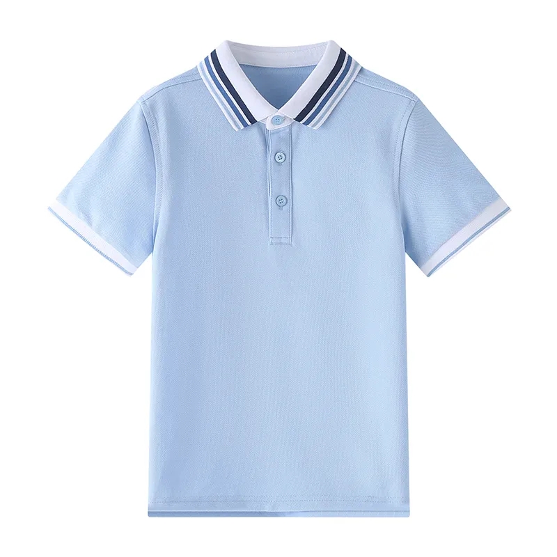 儿童polo衫校服小学生夏季短袖男童白色蓝色翻领T恤女童毕业班服