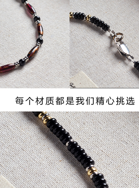 一两风高端玻璃米珠天然黑玛瑙钛钢隔片项链手工串珠小众设计女款