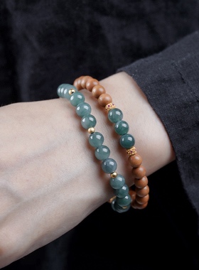 印度老山檀香6mm双圈搭配危地马拉翡翠手链檀木天然文玩女生手串