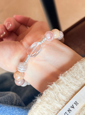 新款s925纯银千层幽灵白水晶手链女简约新中式设计百搭串珠手串