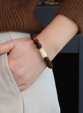 新中式降真香玛瑙天珠手链国潮文玩招财手串男女木质串珠手串手饰