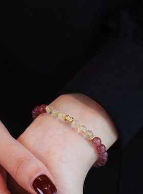 国风天然草莓晶和田玉手串黄水晶设计春夏新款时尚百搭高级感手链