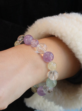 12MM天然水晶手串多宝紫水晶串珠手链女小众甜美高级感白水晶手串