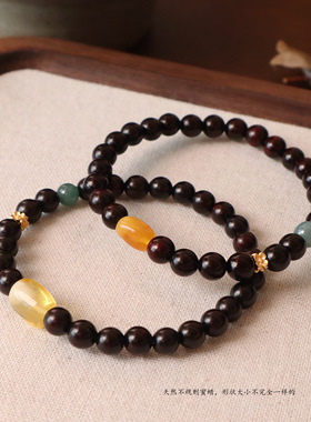 国风天然小叶紫檀手串高油高密文玩木质手链和田玉跑环蜜蜡配手饰