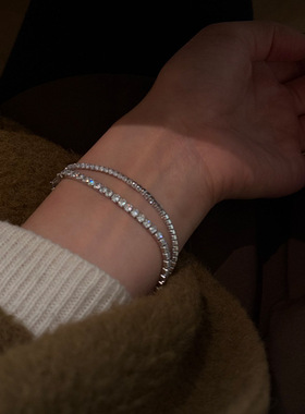 新款s925纯银排钻超闪链条手链女韩版简约时尚气质轻奢精致银手环