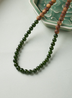 国风天然沉香碧玉项链长款女新中式平安顺遂百搭禅意锁骨链饰品