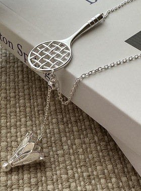 S925纯银韩版小众设计感羽毛球拍抽拉项链韩版韩式风简约锁骨链