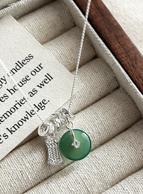 新款s925纯银算盘绿玉髓项链女简约新中式设计小众轻奢精致锁骨链