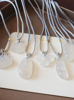 新款国风天然玉髓吊坠祥云相思豆蝴蝶莲花如意玉石手工编织项链女