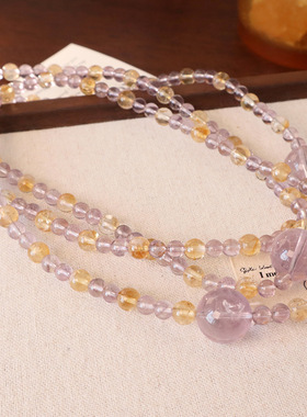 2026新款天然高冰透紫水晶手链高级感多宝黄水晶双圈设计春夏手串