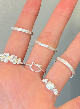 通体足银戒指合集百搭时髦食指指环2025年新品秋冬款990材质