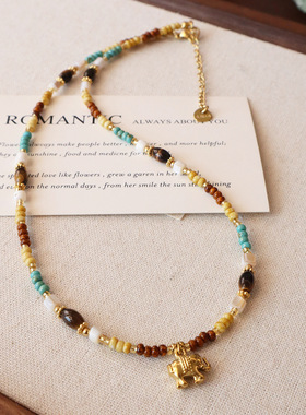 钛钢高级感天然石项链秋冬卫衣虎眼石玛瑙项链女小众设计感毛衣链