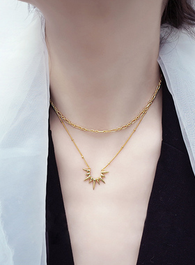 太阳s925纯银金色锁骨链