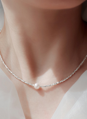 天然珍珠岁岁平安纯银项链