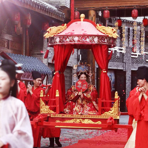 八抬大轿圆顶汉婚步撵中式婚礼明制凤撵可拆卸十六抬花轿结婚用品 - 图3