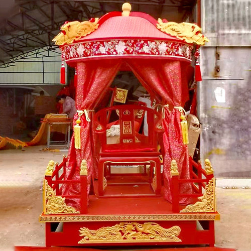 八抬大轿圆顶汉婚步撵中式婚礼明制凤撵可拆卸十六抬花轿结婚用品 - 图1