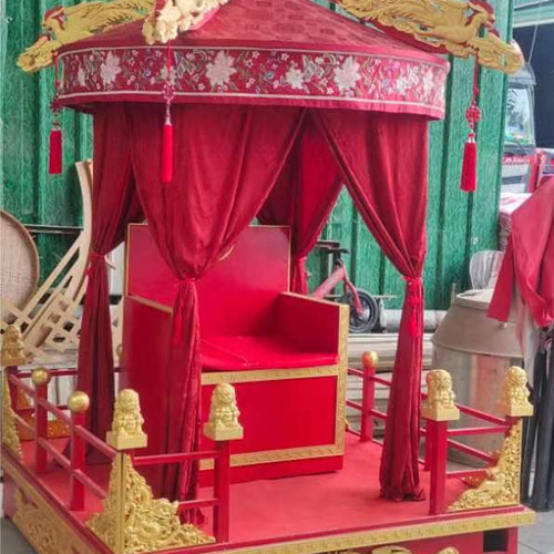 八抬大轿圆顶汉婚步撵中式婚礼明制凤撵可拆卸十六抬花轿结婚用品 - 图0