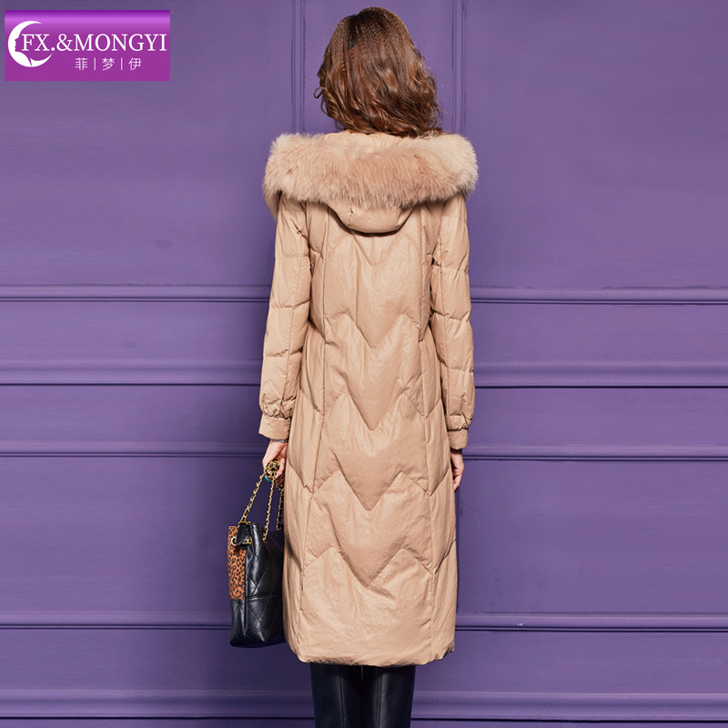 菲梦伊狐狸毛领90白鸭绒羽绒服女冬季加厚保暖收腰中长款外套大衣 - 图2