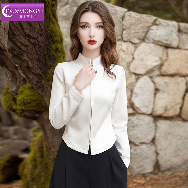 菲梦伊德绒白色夹克衫短外套女冬季时尚立领修身休闲显瘦运动上衣,淘宝优惠券,粉丝福利购,淘宝优惠卷