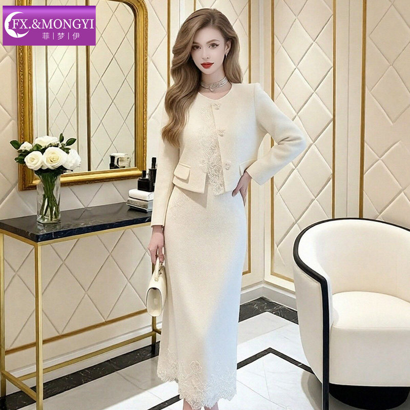 菲梦伊含羊毛白色小香风套装女冬季名媛高端毛呢外套半身裙两件套,淘宝优惠券,粉丝福利购,淘宝优惠卷