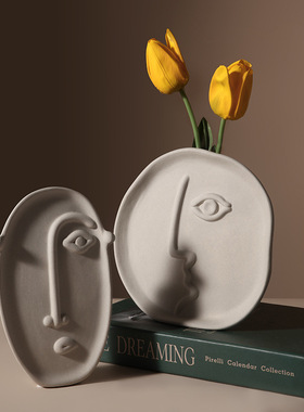 北欧ins现代创意陶瓷花瓶简约人脸客厅插花玄关艺术家居装饰摆件