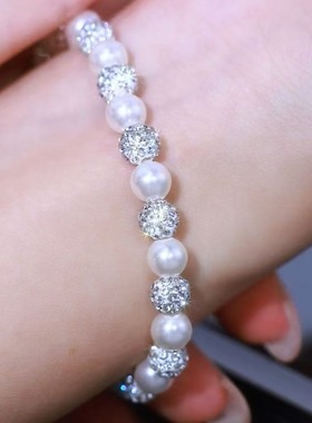 s925银闪钻珍珠手链女