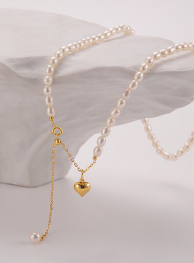 s925银天然淡水珍珠项链女秋冬不掉色小众高级感桃心锁骨颈链饰品