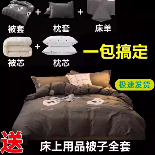 四季被子一整套全带被套学生宿舍三四件套单双人春秋加厚冬棉被褥 - 图0