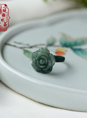原创设计缅甸翡翠玫瑰花红绳戒指