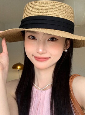 法式平顶草帽女高级感草编遮阳帽