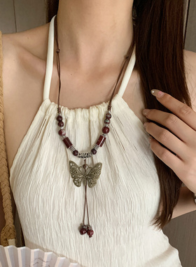 复古波西米亚风蝴蝶项链女