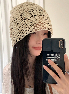 复古手工钩织镂空包头帽子女