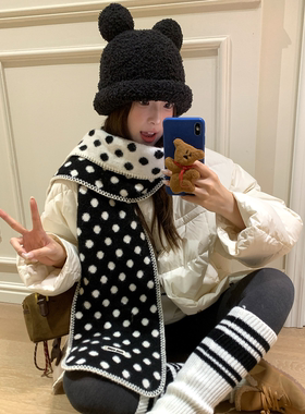 韩系高级感灰色针织围巾女款冬季