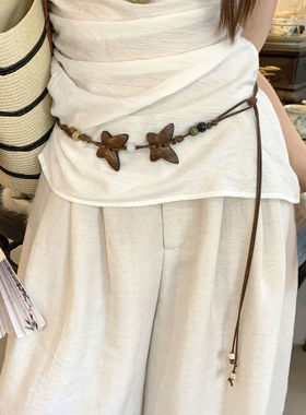 波西米亚风串珠花朵编织腰绳女