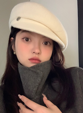 白色韩系贝雷帽子女秋冬季