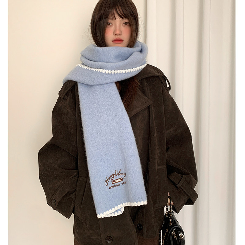 含羊毛软糯字母围巾女2025秋冬新款保暖防寒针织围脖显气质披肩,淘宝优惠券,粉丝福利购,淘宝优惠卷