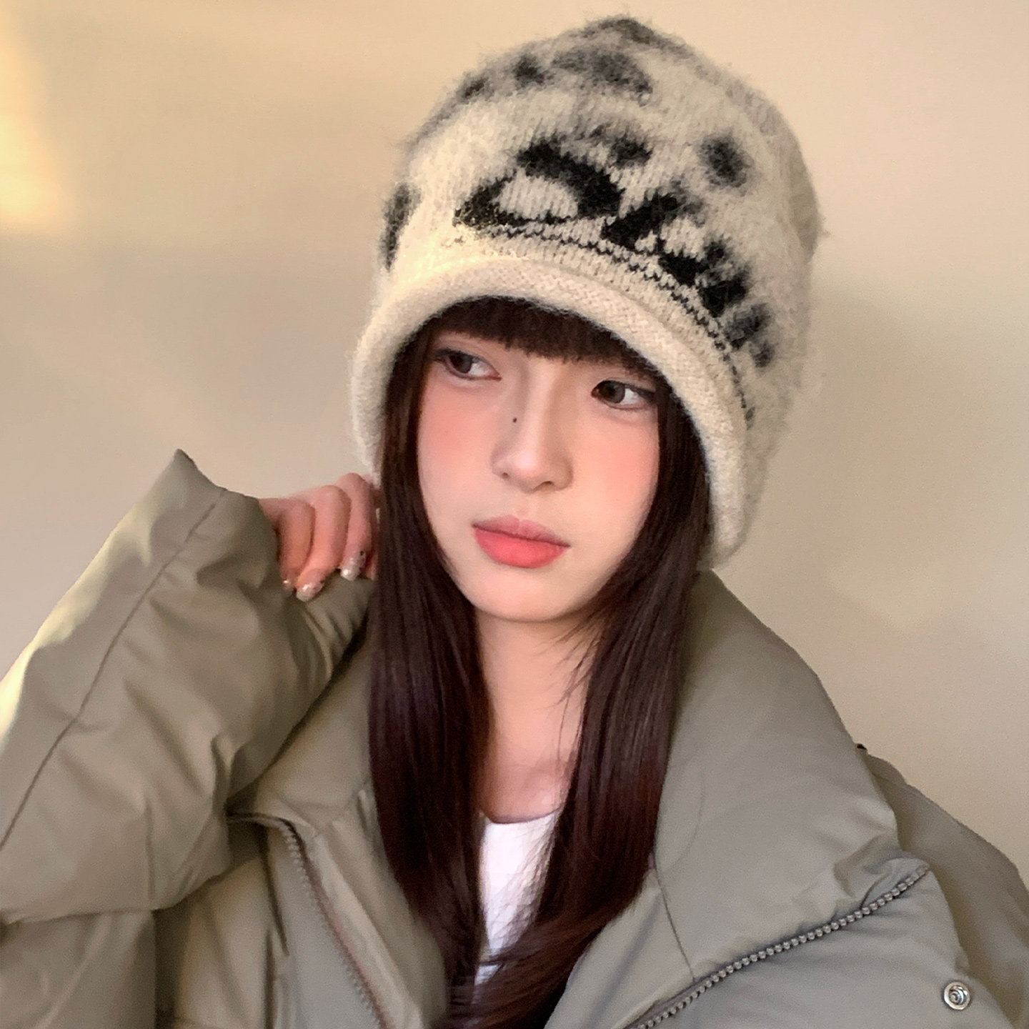 含羊毛卷边字母针织堆堆帽子女冬大头围显脸小护耳冷帽保暖毛线帽,淘宝优惠券,粉丝福利购,淘宝优惠卷