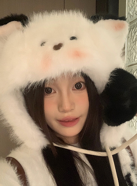 甜美可爱秋冬腮红雷锋帽显脸小