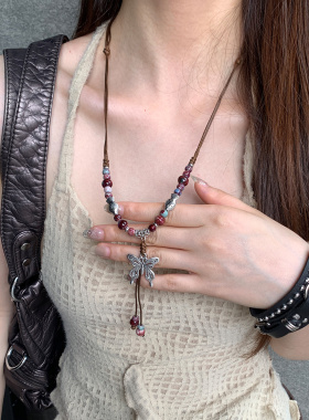 波西米亚风蝴蝶吊坠项链女